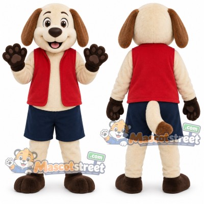 Tan Dog Mascot Costume with Red Vest Tan Dog Mascot Costume with Red Vest