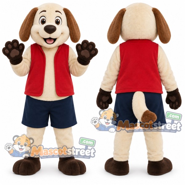 Tan Dog Mascot Costume with Red Vest