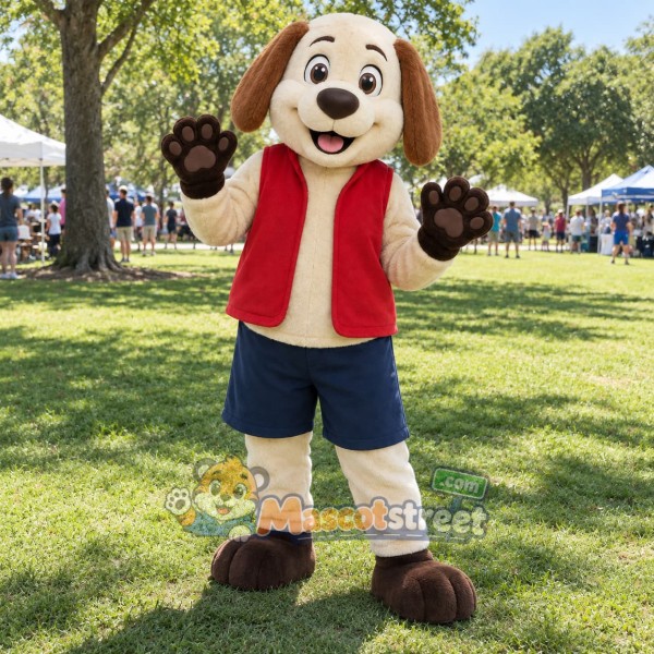 Tan Dog Mascot Costume with Red Vest