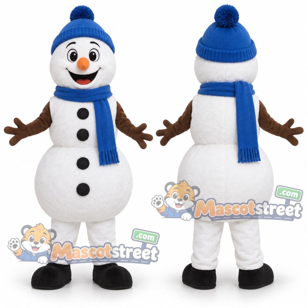 Snowman Mascot Costume with Blue Scarf and Hat Snowman Mascot Costume with Blue Scarf and Hat