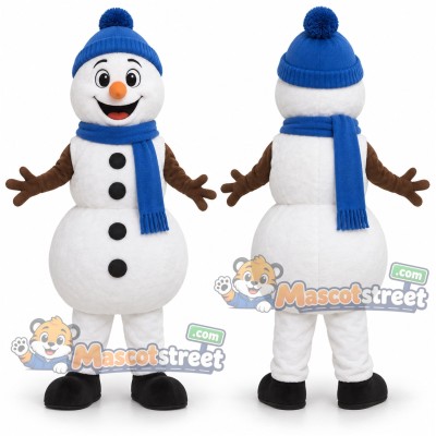 Snowman Mascot Costume with Blue Scarf and Hat Snowman Mascot Costume with Blue Scarf and Hat