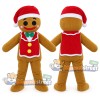 Gingerbread Cookie Mascot Costume with Santa Hat and Red Vest