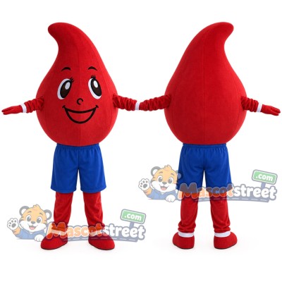 Red Blood Drop Mascot Costume with Blue Shorts Red Blood Drop Mascot Costume with Blue Shorts