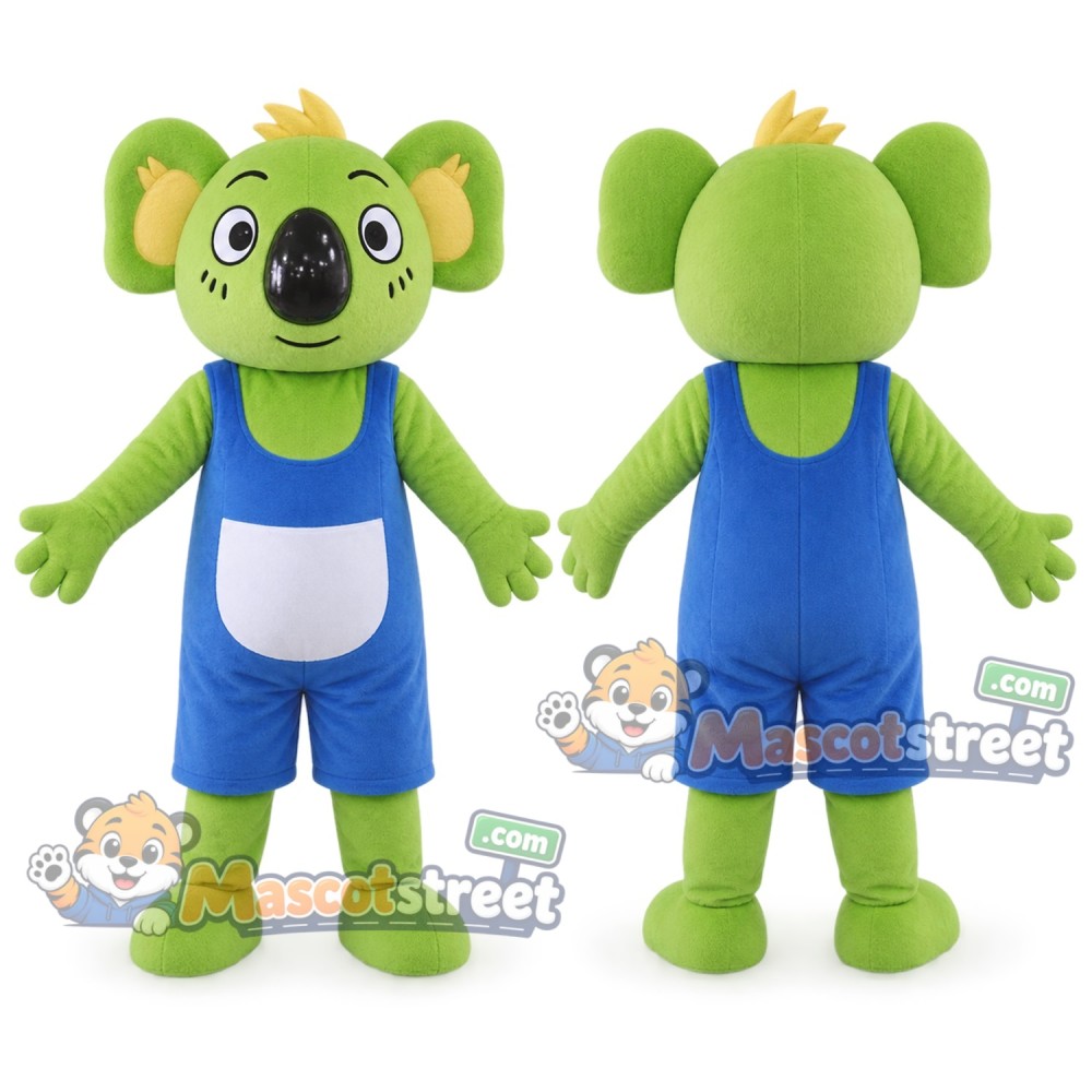 Green Koala Mascot Costume with Blue Overalls Green Koala Mascot Costume with Blue Overalls