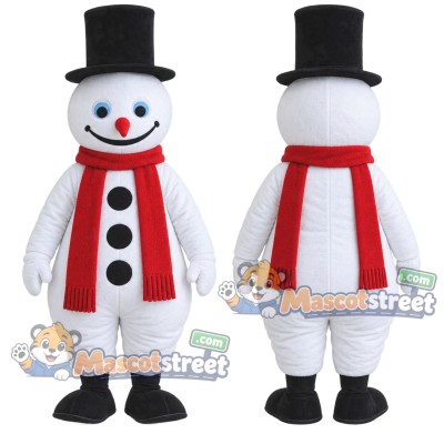 Snowman Mascot Costume with Black Top Hat and Red Scarf Snowman Mascot Costume with Black Top Hat and Red Scarf
