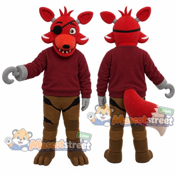 Red Pirate Fox Mascot Costume with Burgundy Shirt and Hook