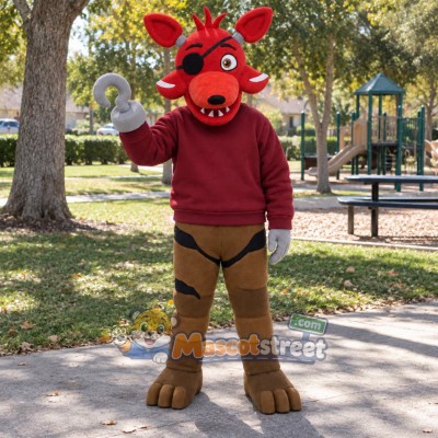 Red Pirate Fox Mascot Costume with Burgundy Shirt and Hook Red Pirate Fox Mascot Costume with Burgundy Shirt and Hook