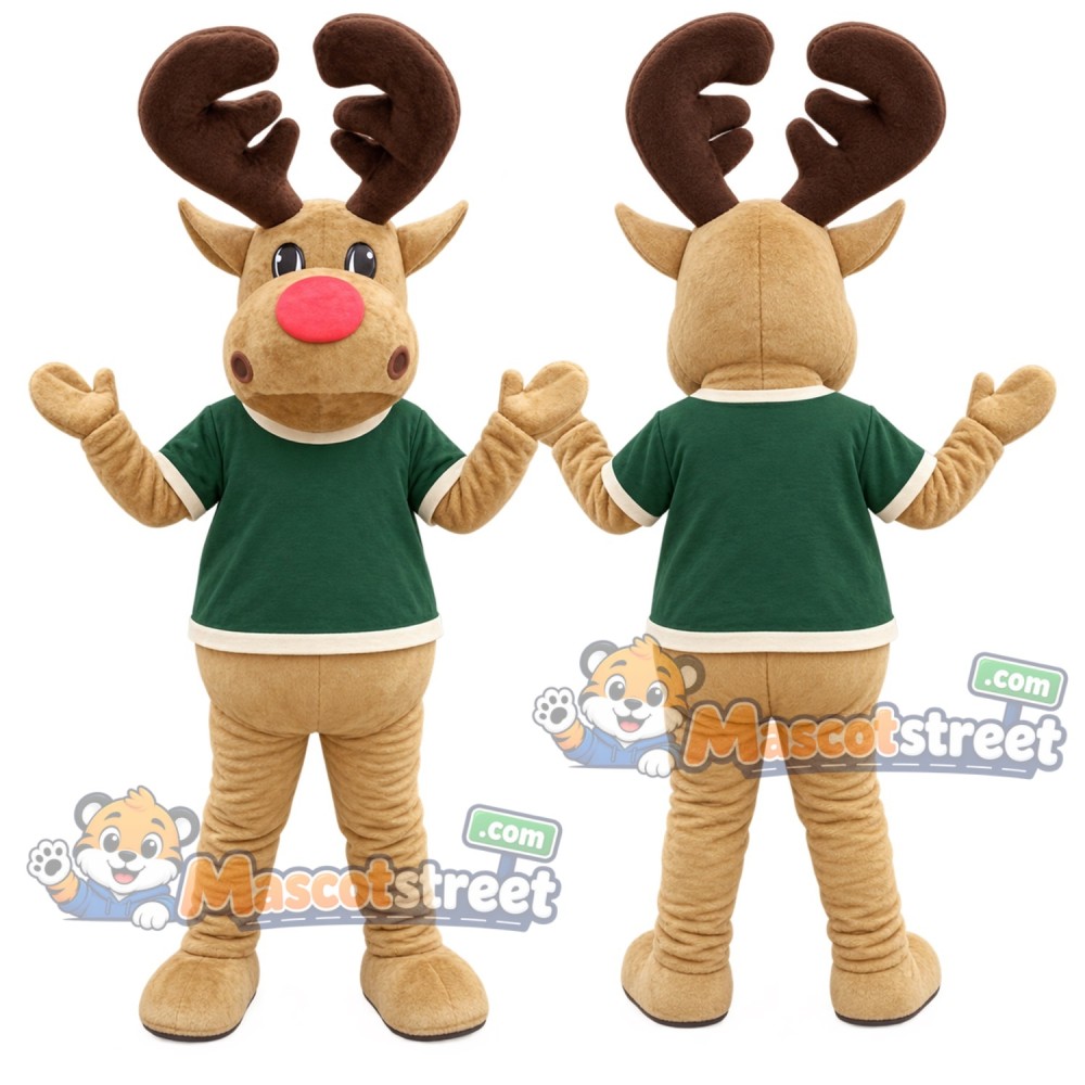 Reindeer Mascot Costume with Green Sweater Reindeer Mascot Costume with Green Sweater