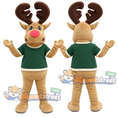 Reindeer Mascot Costume with Green Sweater Reindeer Mascot Costume with Green Sweater