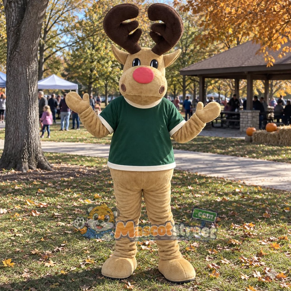 Reindeer Mascot Costume with Green Sweater Reindeer Mascot Costume with Green Sweater