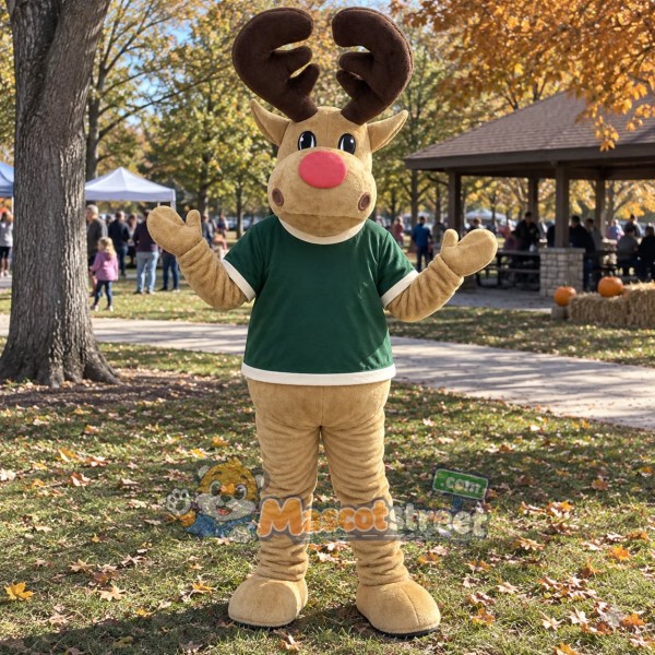 Reindeer Mascot Costume with Green Sweater