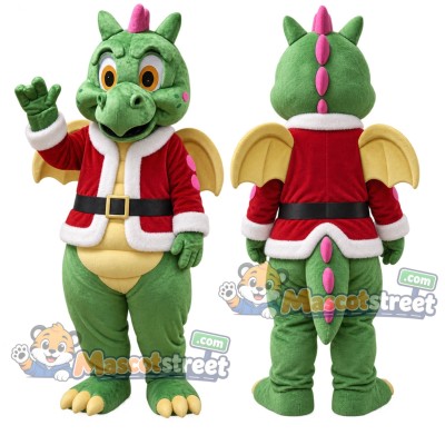Green Dragon Mascot Costume with Santa Jacket Green Dragon Mascot Costume with Santa Jacket