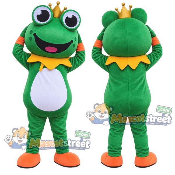 Green Frog Prince Mascot Costume with Crown