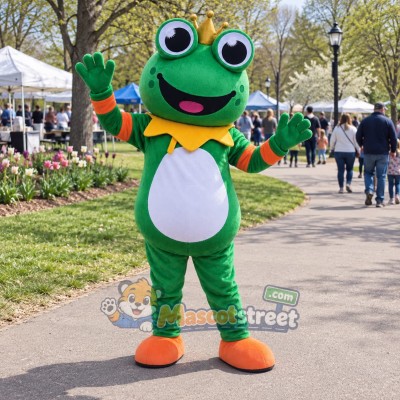 Green Frog Prince Mascot Costume with Crown Green Frog Prince Mascot Costume with Crown