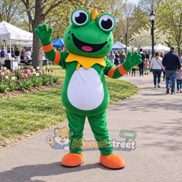 Green Frog Prince Mascot Costume with Crown