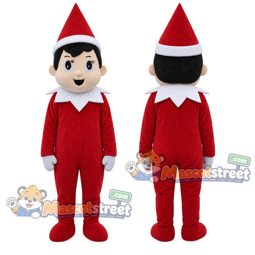 Christmas Elf Boy Mascot Costume with Red Outfit and Hat