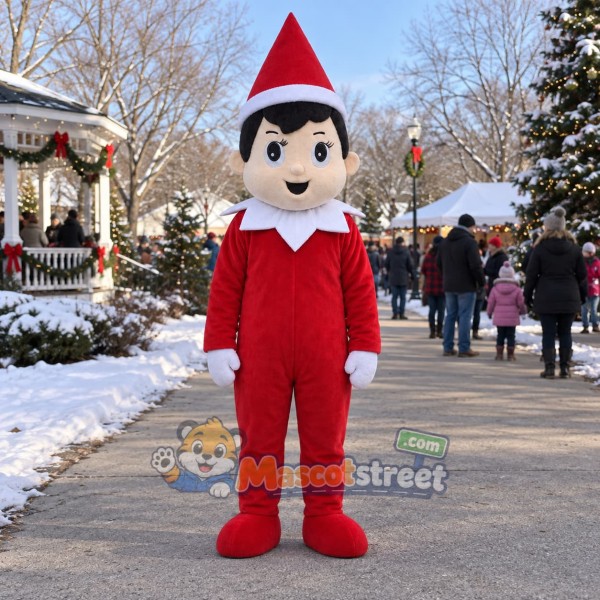 Christmas Elf Boy Mascot Costume with Red Outfit and Hat