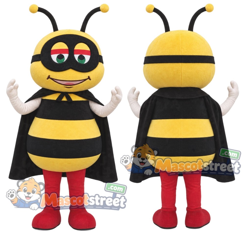 Yellow and Black Bee Mascot Costume with Black Cape Yellow and Black Bee Mascot Costume with Black Cape