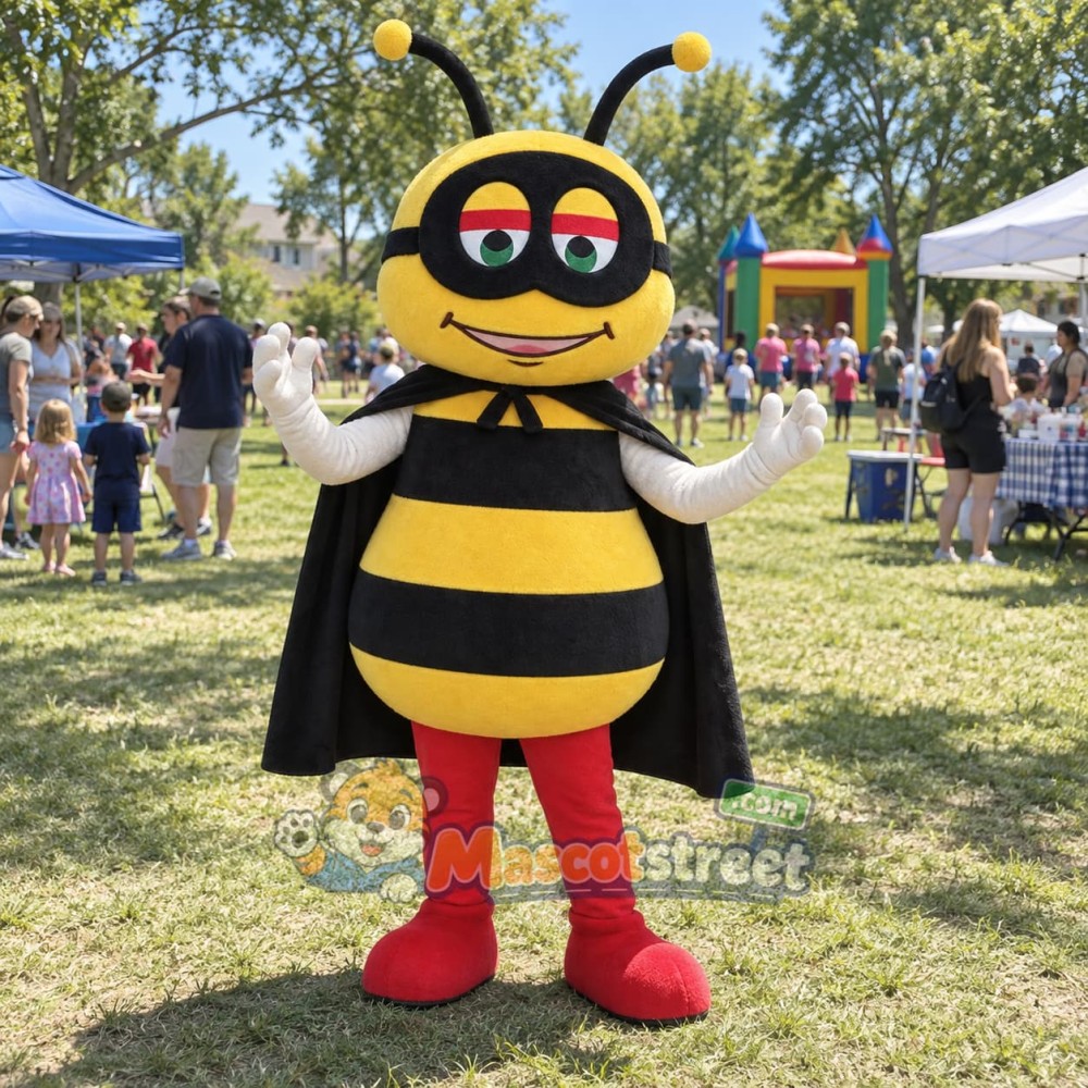 Yellow and Black Bee Mascot Costume with Black Cape Yellow and Black Bee Mascot Costume with Black Cape