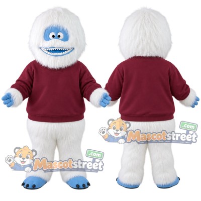 White Yeti Mascot Costume with Burgundy Sweatshirt White Yeti Mascot Costume with Burgundy Sweatshirt