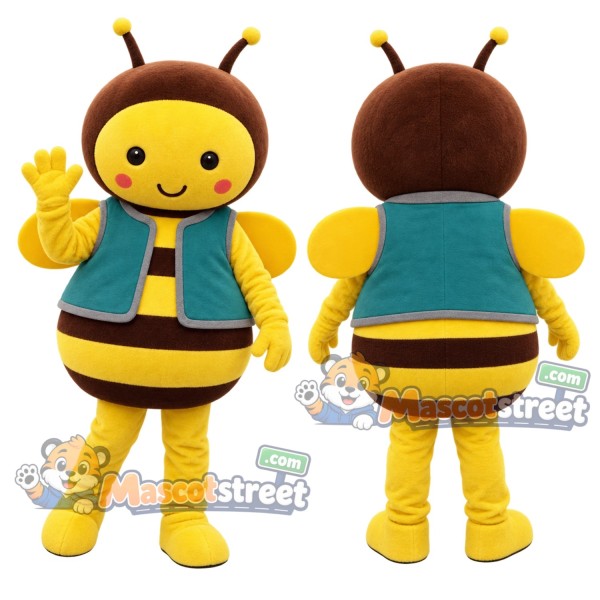 Yellow and Black Bee Mascot Costume with Teal Vest