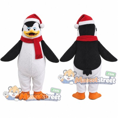 Penguin Mascot Costume with Santa Hat and Red Scarf Penguin Mascot Costume with Santa Hat and Red Scarf