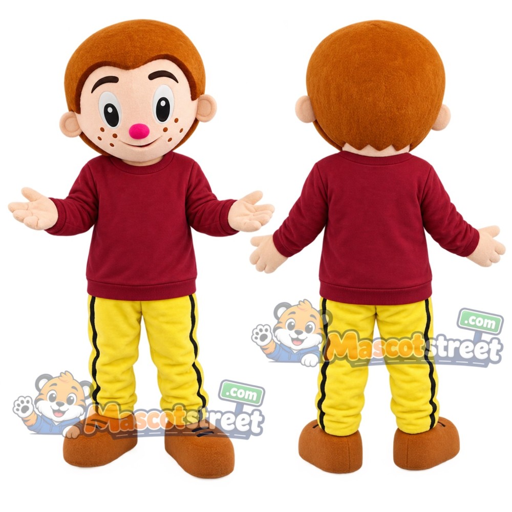 Clown Mascot Costume with Burgundy Shirt and Yellow Pants Clown Mascot Costume with Burgundy Shirt and Yellow Pants