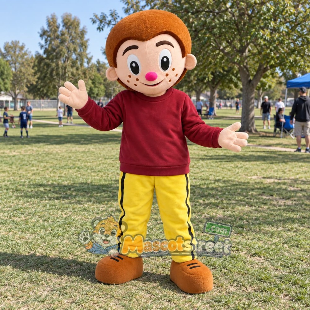 Clown Mascot Costume with Burgundy Shirt and Yellow Pants Clown Mascot Costume with Burgundy Shirt and Yellow Pants