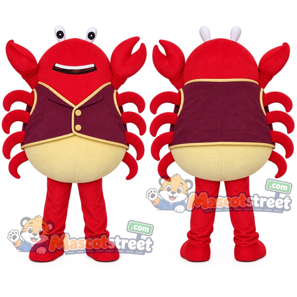 Red Crab Mascot Costume with Burgundy Vest Red Crab Mascot Costume with Burgundy Vest