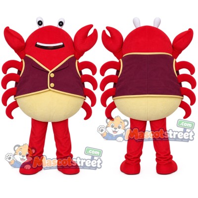 Red Crab Mascot Costume with Burgundy Vest Red Crab Mascot Costume with Burgundy Vest