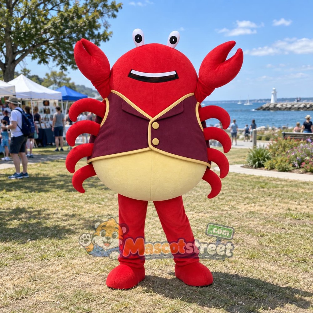 Red Crab Mascot Costume with Burgundy Vest Red Crab Mascot Costume with Burgundy Vest