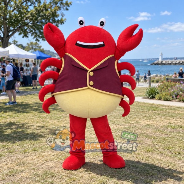 Red Crab Mascot Costume with Burgundy Vest