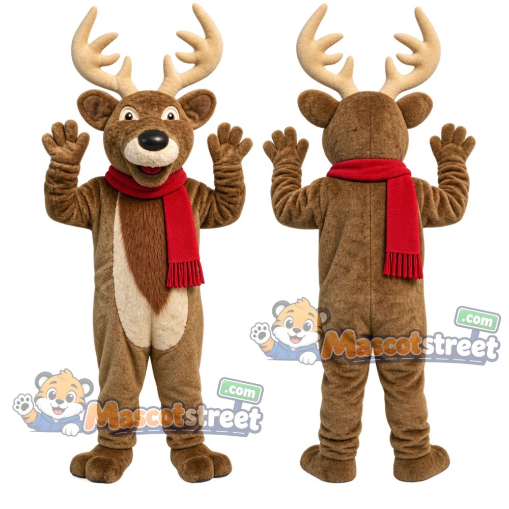 Reindeer Mascot Costume with Red Scarf Reindeer Mascot Costume with Red Scarf