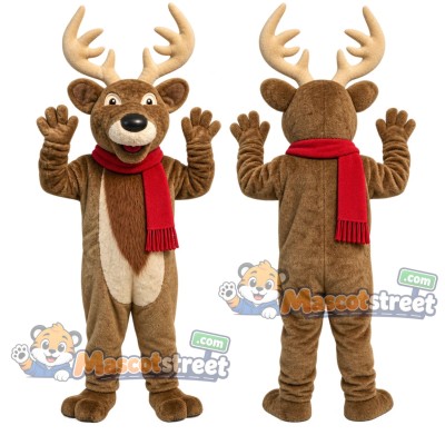 Reindeer Mascot Costume with Red Scarf Reindeer Mascot Costume with Red Scarf