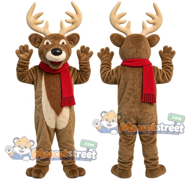 Reindeer Mascot Costume with Red Scarf