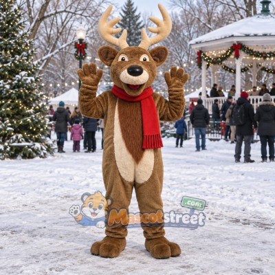 Reindeer Mascot Costume with Red Scarf Reindeer Mascot Costume with Red Scarf