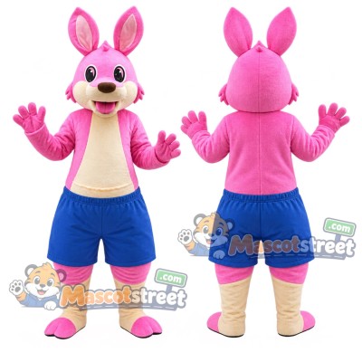 Pink Kangaroo Mascot Costume with Blue Shorts Pink Kangaroo Mascot Costume with Blue Shorts