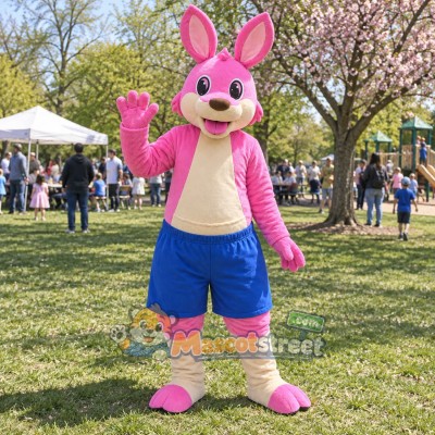 Pink Kangaroo Mascot Costume with Blue Shorts Pink Kangaroo Mascot Costume with Blue Shorts