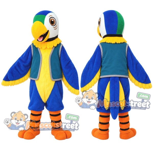 Blue and Yellow Parrot Mascot Costume with Blue Vest