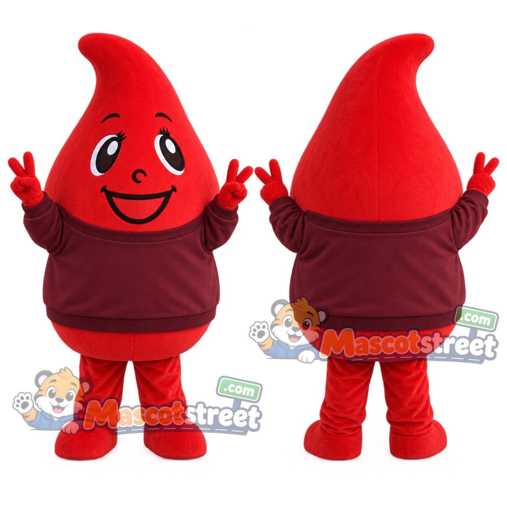 Red Blood Drop Mascot Costume with Burgundy Sweatshirt Red Blood Drop Mascot Costume with Burgundy Sweatshirt