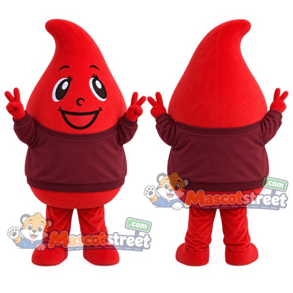 Red Blood Drop Mascot Costume with Burgundy Sweatshirt