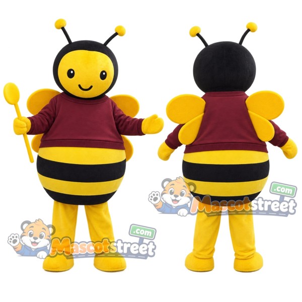 Yellow and Black Bee Mascot Costume with Burgundy Sweatshirt