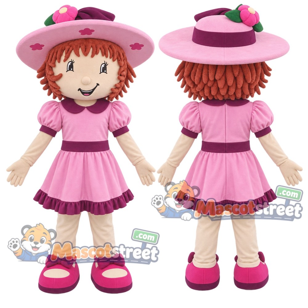 Strawberry Girl Mascot Costume with Pink Dress and Hat