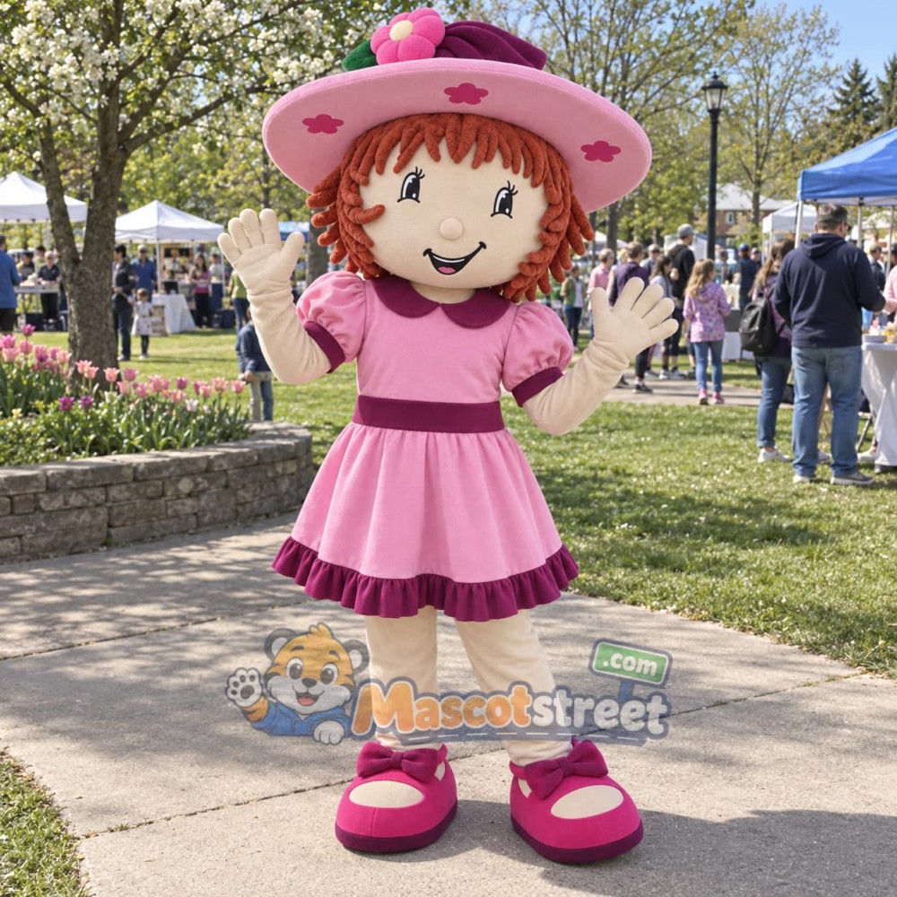 Strawberry Girl Mascot Costume with Pink Dress and Hat