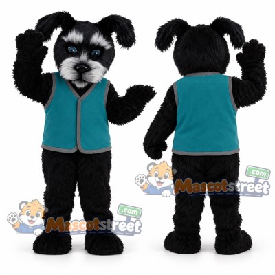 Black Scottie Dog Mascot Costume with Teal Vest