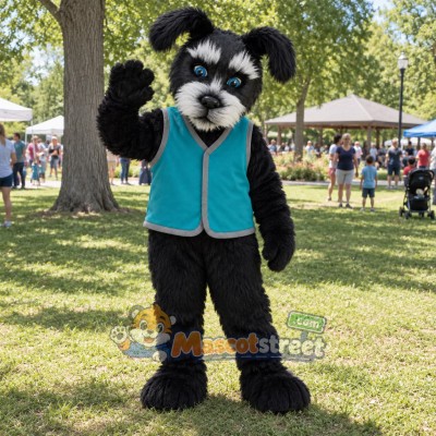 Black Scottie Dog Mascot Costume with Teal Vest