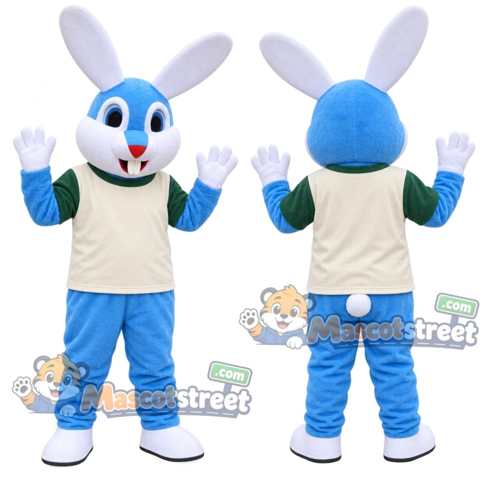 Blue Rabbit Mascot Costume with Cream Shirt and Blue Pants Blue Rabbit Mascot Costume with Cream Shirt and Blue Pants