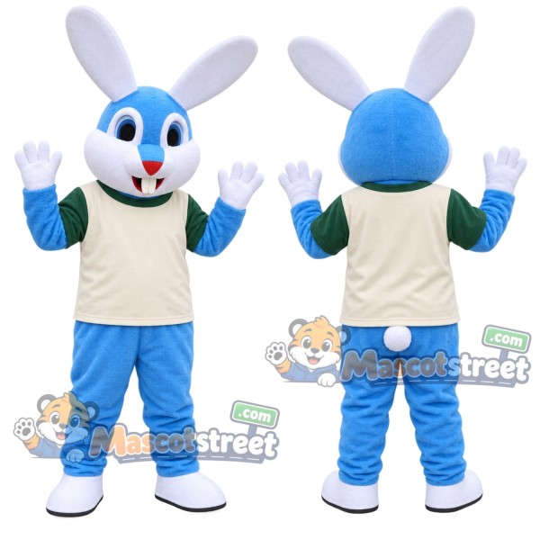 Blue Rabbit Mascot Costume with Cream Shirt and Blue Pants
