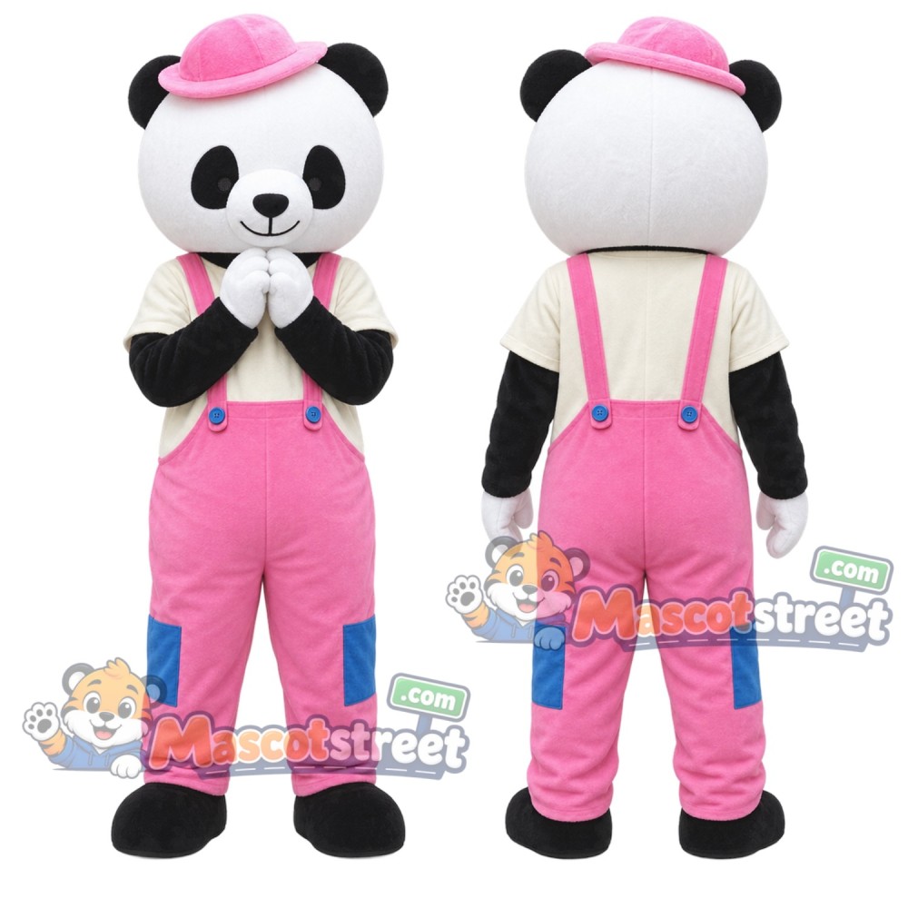 Panda Mascot Costume with Pink Overalls