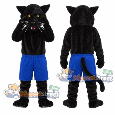 Black Panther Mascot Costume with Blue Shorts Black Panther Mascot Costume with Blue Shorts